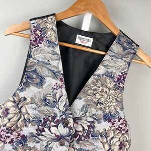Vintage 90s Essentials Sport Vest‎ Womens L Tapestry Floral Cottagecore Grandma